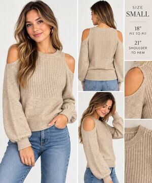Abercrombie & Fitch Women’s Small Cold Shoulder Knit Sweater Beige Tan Y2K